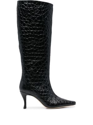 BY FAR 90mm crocodile-embossed knee-length boots - Black