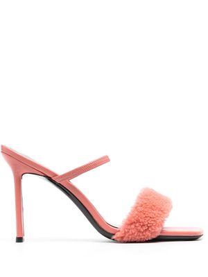 BY FAR Ada shearling-strap mules - Pink