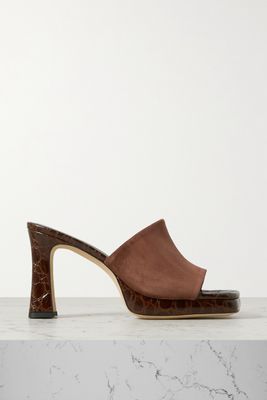 BY FAR - Beliz Croc-effect Leather And Suede Platform Mules - Brown