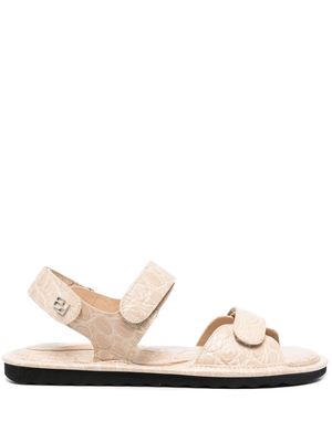 BY FAR croc-embossed leather sandals - Neutrals