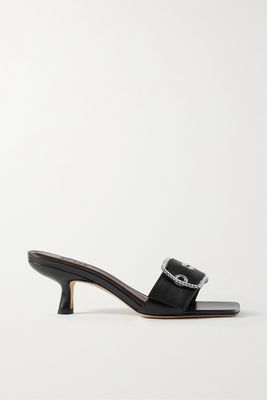 BY FAR - Davina Buckled Leather Mules - Black