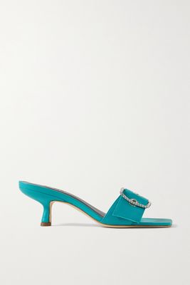 BY FAR - Davina Buckled Leather Mules - Blue