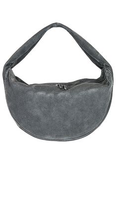 BY FAR Maxi Cush Suede Leather Bag in Charcoal.