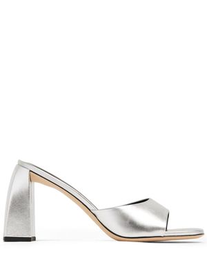 BY FAR Michele 100mm metallic leather mules - Silver