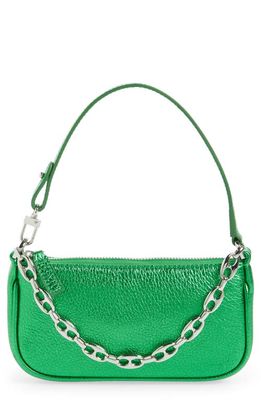 By Far Mini Rachel Metallic Leather Handbag in Green