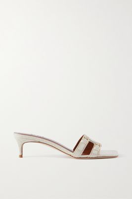 BY FAR - Roni Buckled Croc-effect Leather Mules - Cream