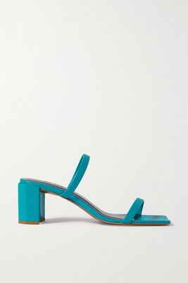 BY FAR - Tanya Glossed-leather Mules - Blue