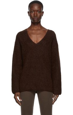 by Malene Birger Brown Brushed Mohair Dipoma V-Neck Sweater