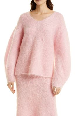 BY MALENE BIRGER Hamie V-Neck Oversize Mohair & Merino Wool Blend Sweater in Bubble Pink