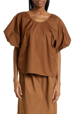 BY MALENE BIRGER Piamontia Puff Sleeve Organic Cotton Shirt in Bison