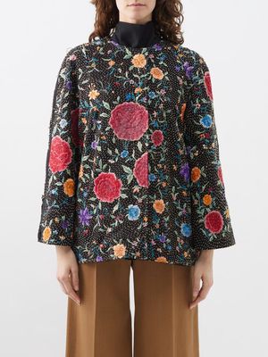 By Walid - Cecilia Embroidered Vintage-silk Jacket - Womens - Black Multi