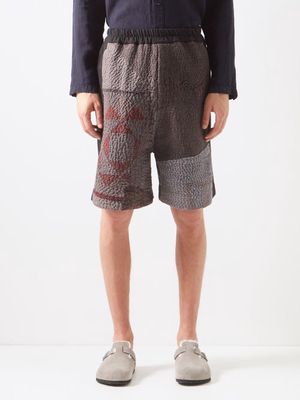 By Walid - Donny Patchwork Vintage Wool And Cotton Shorts - Mens - Brown