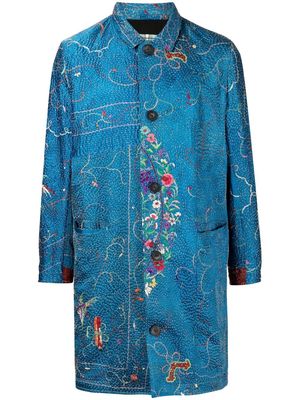 By Walid embroidered buttoned single-breasted coat - Blue