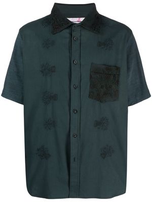 By Walid embroidered-motif linen shirt - Green