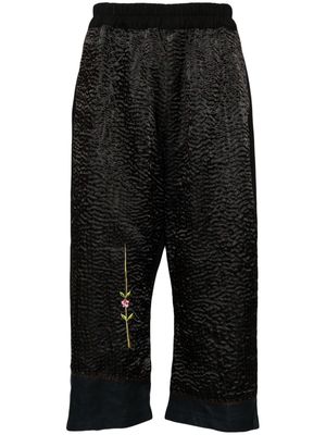 By Walid floral-embroidered cropped trousers - Black