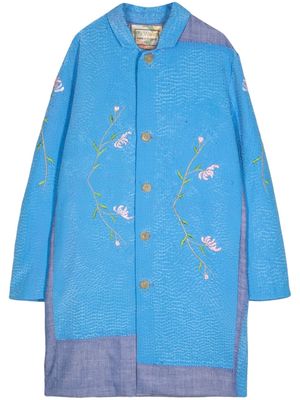 By Walid flower-embroidered cotton coat - Blue