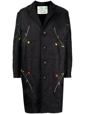 By Walid Gil floral-embroidered pinstripe coat - Black