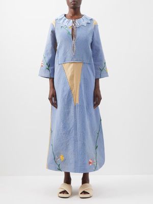 By Walid - Lee 19th-century Silk And Cotton Midi Dress - Womens - Light Blue
