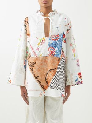 By Walid - Marni Vintage Patchwork Linen Tunic - Womens - White Multi