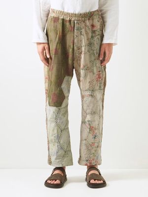By Walid - Massimo Vintage Cotton Patchwork Trousers - Mens - Moss