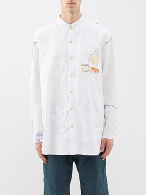 By Walid - Nathan 1920s Floral-embroidery Linen Shirt - Mens - Natural