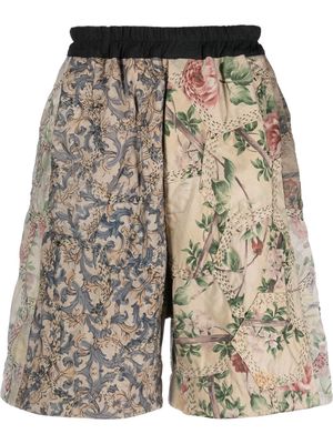 By Walid patchwork cotton track shorts - Brown