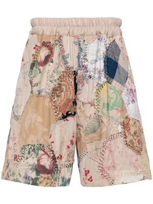 By Walid patchwork cotton track shorts - Multicolour