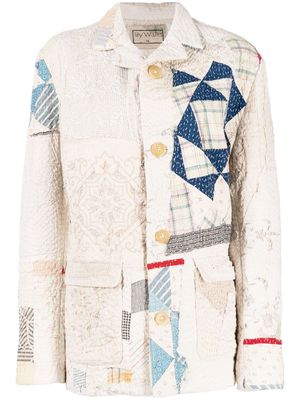 By Walid patchwork-design jacket - White