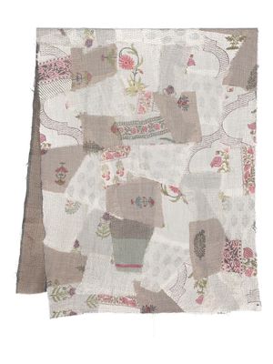 By Walid patchwork floral-print cashmere scarf - Neutrals