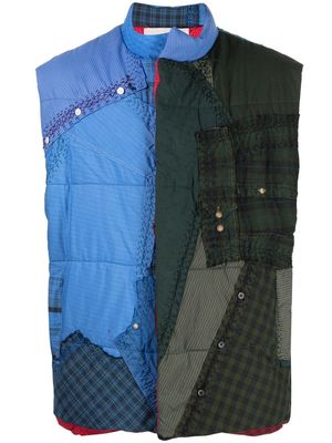 By Walid patchwork high-neck gilet - Blue