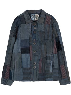 By Walid patchwork linen shirt jacket - Blue