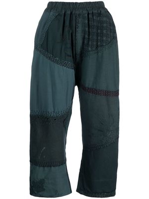 By Walid patchwork linen trousers - Green