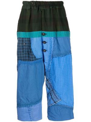 By Walid patchwork slip-on Bermuda shorts - Blue