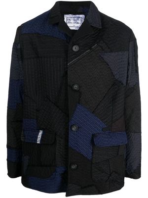 By Walid patchwork striped shirt jacket - Blue
