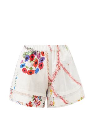 By Walid - Sienna Vintage Patchworked-linen Shorts - Womens - White Multi