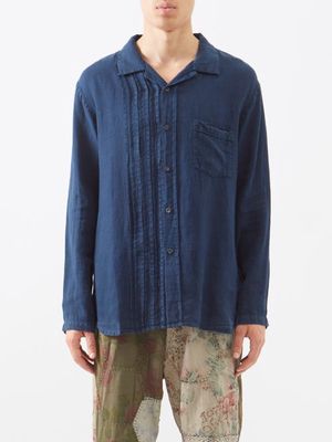 By Walid - Tristan Upcycled Linen Shirt - Mens - Indigo
