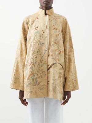 By Walid - Vintage Embroidered 19th-century Silk Coat - Womens - Blue Green