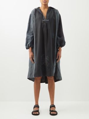 By Walid - Vladi Vintage Patchworked Linen Midi Dress - Womens - Black Multi