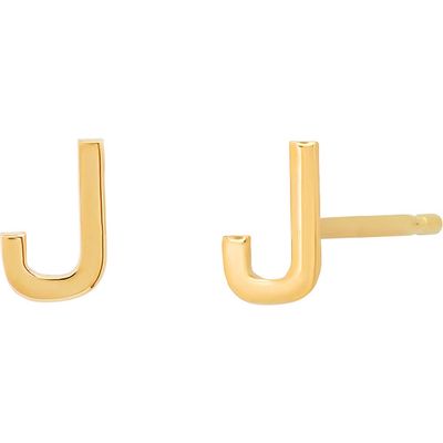 BYCHARI Large Initial Stud Earrings in 14K Yellow Gold-J 