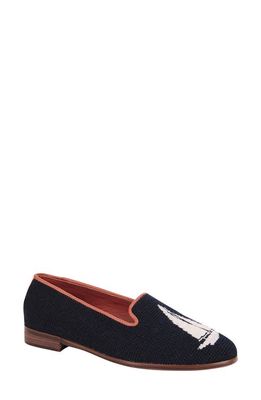 ByPaige BY PAIGE Needlepoint Sailboat Flat in White/Navy