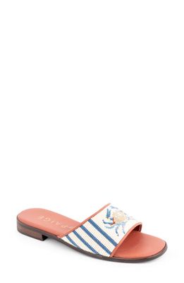 ByPaige Needlepoint Crab Slide Sandal in Tan