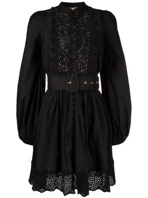 byTiMo floral-embroidered belted minidress - Black