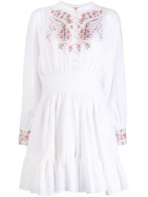 byTiMo floral-embroidered fluted minidress - White