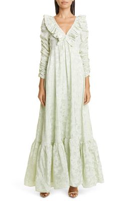 byTiMo Floral Jacquard Long Sleeve Maxi Dress in Pistachio