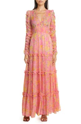 byTiMo Floral Long Sleeve Tiered Chiffon Dress in 536 - Sunrise