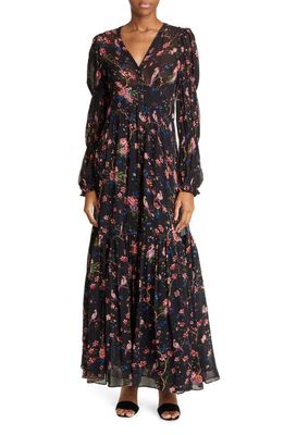 byTiMo Floral Print Long Sleeve Georgette Maxi Dress in Black Flower Garden