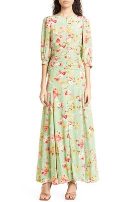 byTiMo Floral Print Ruched Gown in Green Bouquet