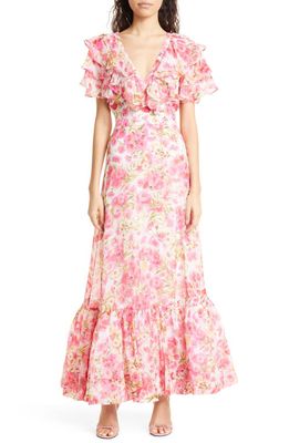 byTiMo Floral Tiered Ruffle Organza Dress in Pink Daisy