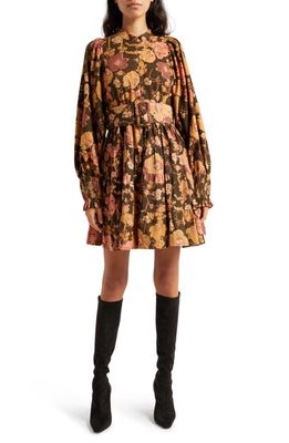 byTiMo Long Sleeve Cotton Corduroy Minidress in Brown Floral