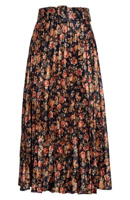 byTiMo Pliss Floral Pleated Skirt in Dark Rose